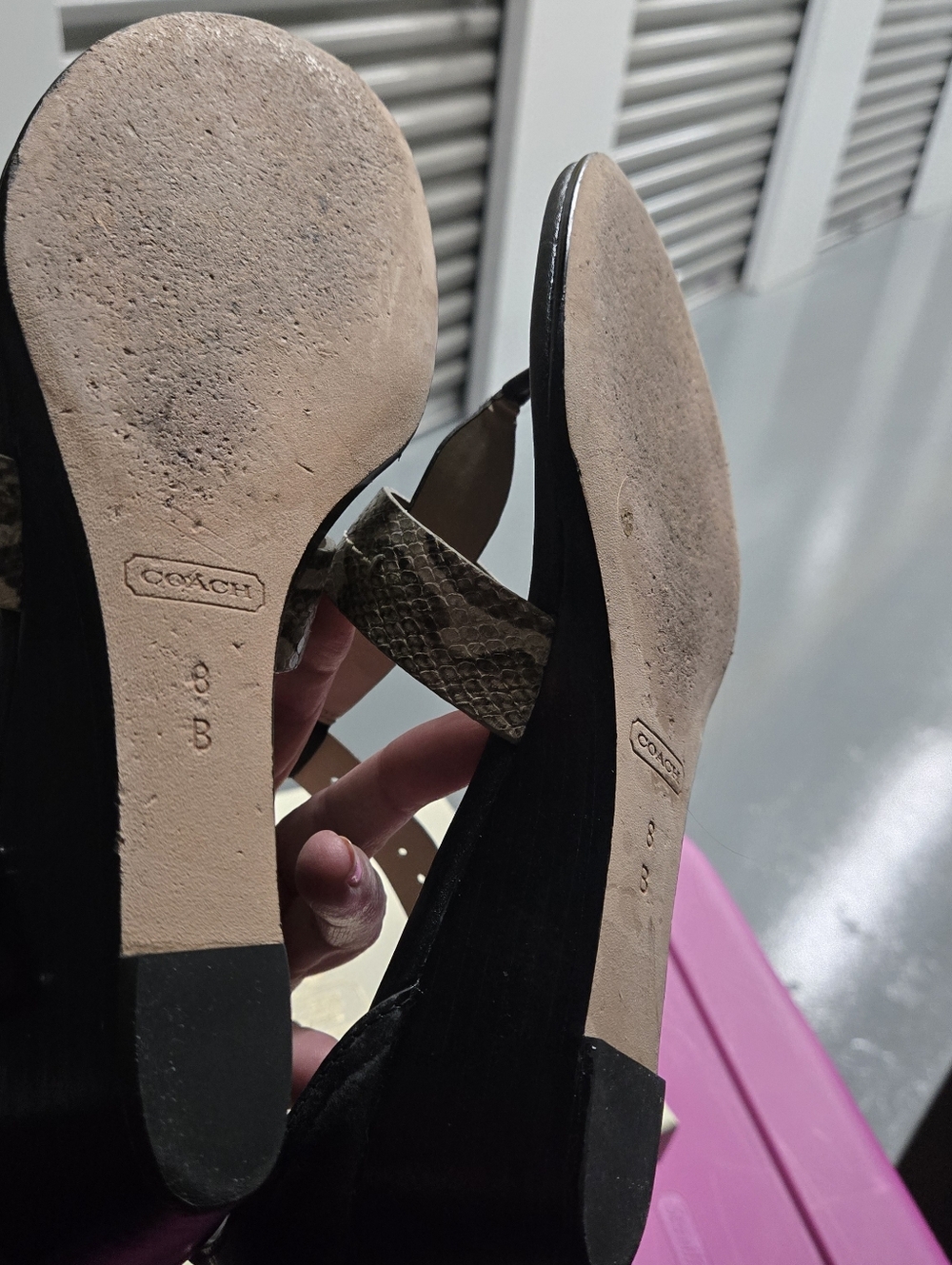 Coach Leather Sandals Black And Snakeskin Print - Picture 7 of 9